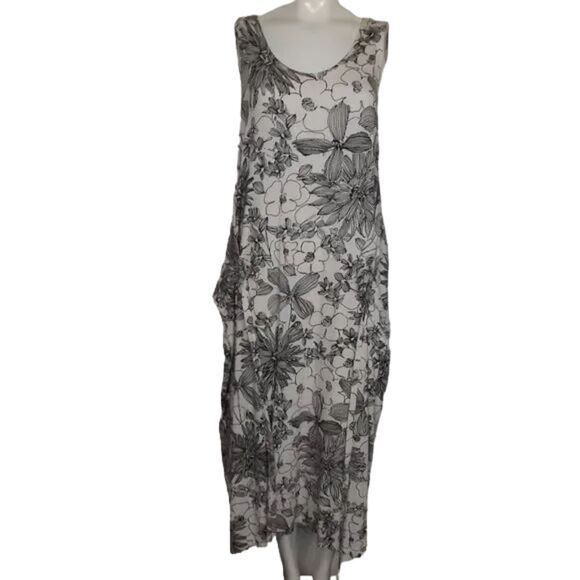 BRYN WALKER Midi Dress, L, Off-white Floral print, Side Ties, Tank Style - Picture 7 of 13
